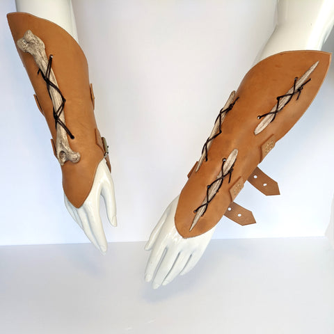 Leather and Resin Bone Bracers - Unstained Leather